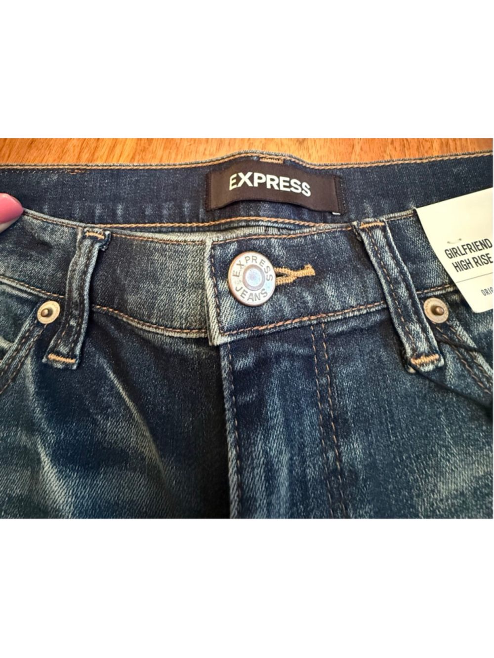 EXPRESS Blue Distressed High Rise Girlfriend Jeans Size 4 NWT - Picture 6 of 14